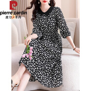 皮爾卡丹（pierre cardin）減齡碎花娃娃領收腰連衣裙女春秋裝2025新款氣質高貴長袖雪紡裙子 圖片色 M 90-100斤