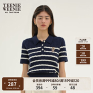 Teenie Weenie小熊女裝簡約夏季短袖毛衣針織衫POLO領(lǐng)泡泡袖女裝 藏青色 M 165