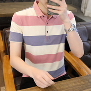 VACK夏天商務(wù)短袖t恤男潮流POLO衣服男夏季冰絲涼感t恤男裝翻領(lǐng)半袖男 2315粉紅色 XL (125-140斤)