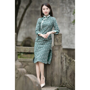 筠雅旗袍改良版連衣裙小香風(fēng)碎花修身顯瘦女士開(kāi)叉氣質(zhì)修身裙子 9837 S
