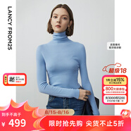 朗姿【王楚然同款】純羊毛高領(lǐng)針織衫春冬內(nèi)搭打底上衣曠野美拉德 天藍(lán)色 M