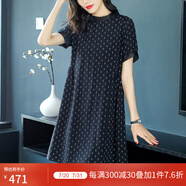 ZXEGI高檔雙縐真絲連衣裙女桑蠶絲春夏季印花顯瘦小個子a字裙中長款 黑色 L