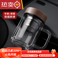 vieruodis德國進(jìn)口品質(zhì)茶水分離泡茶杯雙層隔熱玻璃杯男女保溫便攜防摔小巧 皮紋棕手柄款+杯刷 310ml