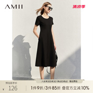 AMII法式復古a字連衣裙女年夏季新款赫本風(fēng)顯瘦圓領(lǐng)修身裙子 黑色 （建議拍大一碼） S 155/80A