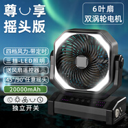 倍量（Doublepow）充電風(fēng)扇戶外露營(yíng)大風(fēng)力超長(zhǎng)續(xù)航便攜桌面家用宿舍床上風(fēng)扇 【搖頭定時(shí)/20000毫安時(shí)】黑色
