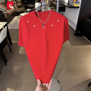 皮爾卡丹2025夏季新款百搭男女同款時(shí)尚圓領(lǐng)T恤短袖高品質(zhì)燙鉆潮流半袖 紅色 M 建議(90-130斤)