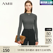 AMII七夕禮物2025秋新款通勤基礎百搭半高領(lǐng)細坑條毛衣女修身顯瘦內搭 花灰 2XL
