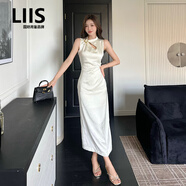 LIIS海外高端品牌現(xiàn)貨實(shí)拍 奢光緞面抓皺肌理 水滴鏤空定制別針 捏褶 米杏色 L