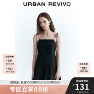 UR秋季新款女裝都市休閑設(shè)計感捏褶系帶連衣裙UWU740125 墨藍 S