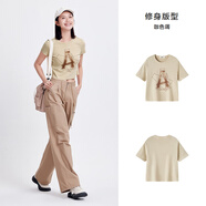 森馬/森馬森馬短袖T恤男夏季簡(jiǎn)約印花圓領(lǐng)套頭上衣寬松男女同款 01女正肩咖色調00355 S