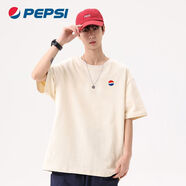 百事（PEPSI）2025夏季純棉短袖t恤男士潮牌寬松體恤新款男生半袖夏裝薄 杏色 S  90-110斤