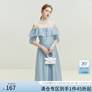 范思藍恩23FS12493 法式一字肩兩穿連衣裙女夏季新款海邊度假長裙 晴空藍 M