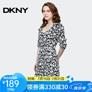 唐可娜兒（DKNY）【京東奧萊】新款印花連衣裙女夏季新款寬松顯瘦V領(lǐng)短袖A字裙女W2 W2212Z52-011 M