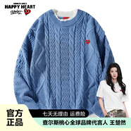 查爾斯桃心冬季學(xué)生保暖寬松休閑情侶潮流假兩件套頭針織衫毛衣男女同款 藍色 2XL