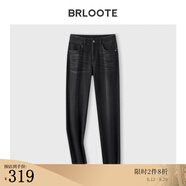 巴魯特（Brloote）男士牛仔褲彈力磨毛修身褲子秋季保暖休閑直筒褲 灰色 185/96A
