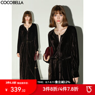COCOBELLA靜奢風(fēng)內(nèi)搭保暖長袖連衣裙襯衫裙絲絨禮服裙FR7088 深巧棕 S