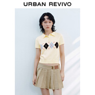 UR2026春季新款女裝休閑學(xué)院風(fēng)菱格短袖針織衫UYY950063 米白 L