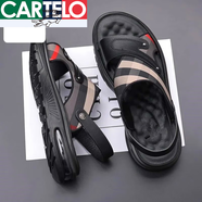 卡帝樂(lè )鱷魚(yú)新款男涼鞋2025夏季真皮男士軟底防滑兩用外穿拖鞋防臭防水沙灘鞋 黑色 43