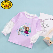 G.DUCKKIDS女童長袖T恤春裝兒童打底衫艾莎安娜公主上衣秋冰雪奇緣童裝 愛莎安娜紫色 100