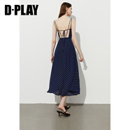 DPLAY【度假系列】2025年夏新款性感露背連衣裙女吊帶沙灘裙子 藍(lán)底白波點(diǎn)-拍下6月7日左右發(fā) L