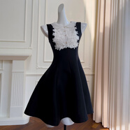 衣閣里拉2025早春黑色氣質(zhì)短款無(wú)袖收腰顯瘦日常連衣裙 69009 黑色 M