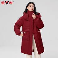 雅鹿羽絨服女中長款2025冬季加厚抗寒保暖新時尚款情侶款連帽外套女