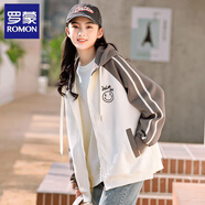 羅蒙（ROMON）街頭風(fēng)棒球服短外套女春秋季2025新款少女青少年休閑連帽衛衣 咖色 M