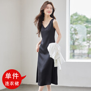 薩拉維夫 SLLAVIF高端套裝女2025年夏季法式純色背帶連衣裙防曬襯衫套裝浪漫風(fēng)套裝 黑色連衣裙 S