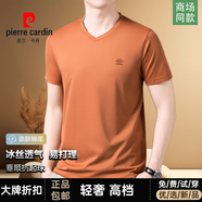 皮爾卡丹（pierre cardin）高檔正品廣東普寧男士短袖t恤衫夏季薄款冰絲無痕抗皺V領半袖體恤 橙紅【高品質 放心購買】 M (165) 建議【95-115斤】