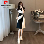 皮爾卡丹夏季2025新款法式連衣裙氣質(zhì)收腰中長(zhǎng)裙顯瘦黑白拼接休閑裙子 圖片色 S 建議100斤內(nèi)