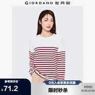 佐丹奴T恤女純棉條紋海軍風(fēng)?；晟篱_叉下擺圓領(lǐng)長(zhǎng)袖t恤女13322802