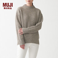 無印良品（MUJI）女式 含牦牛絨羊毛棱紋編織 高圓領(lǐng)寬版毛衣 長袖針織衫 深咖啡色 M -L （165/88A）