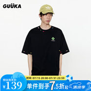古由卡（GUUKA）潮牌t恤黑色短袖男士上衣服夏季男裝寬松青少年半袖體恤純棉精神 黑色 S