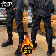 JEEP SPIRIT代駕保暖皮褲2025新款男感春春秋加絨加厚外賣(mài)騎手騎行褲黑色 894 加絨 XL