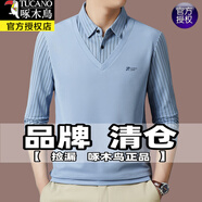 啄木鳥(niǎo)品牌純棉假兩件長(cháng)袖t恤男春秋款休閑免燙翻領(lǐng)條紋外套POLO打底衫 TUCANO/530藍色 L 110