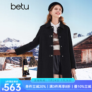 百圖betu女裝冬新款毛呢外套赫本風(fēng)雙面呢中長款大衣女2310T16 黑色 XS