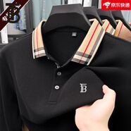 巴寶利亞旗艦店春秋新品歐洲站POLO衫長袖T恤男士純棉寬松翻領打底衫 黑色 M 165