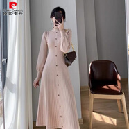 皮爾卡丹（pierre cardin）秋冬2025連衣裙氣質(zhì)韓國女內搭半高領(lǐng)長(cháng)袖針織中長(cháng)款新款毛衣裙子 粉色 L 110-120斤