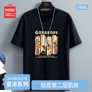 名創(chuàng)優(yōu)品（MINISO）冰絲短袖t恤男士夏季涼感透氣半袖學(xué)生休閑百搭男裝運(yùn)動速干衣服 黑色(金色埃及) L 175(體重120-140斤左右)