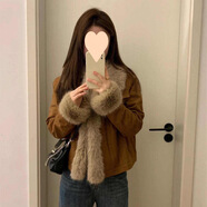 FHHUABD美拉德復(fù)古棕色毛毛領(lǐng)牛仔棉服短外套女2025冬季新款保暖加厚棉衣 棕色 【加絨】 加厚 S 建議96斤內(nèi)