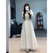 GARNUO法式赫本風黑色連衣裙子女夏季2025新款高級感禮服裙氣質(zhì)收腰長裙 白色【短袖長款】 M 【101-110斤】