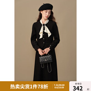獨束大碼女裝簡約撞色假兩件連衣裙2024冬季新品通勤氣質(zhì)百搭裙子 赫本黑 2XL (尺碼：4)