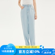 片斷（dribs＆drabs）片斷牛仔褲女夏季新款兩粒扣窄版直筒小個(gè)子高腰顯瘦老爹褲 淺藍(lán) L 165/72A