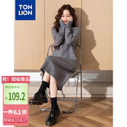唐獅（TonLion）2024連衣裙女款韓版溫柔甜美淑女高領(lǐng)針織長(cháng)裙百搭 中麻灰 S 