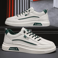 突擊者（TUJIZHE）【官方好物丨嚴選品質(zhì)】 新款潮流百搭網(wǎng)紅潮鞋 男士皮面防滑板鞋 米綠 44