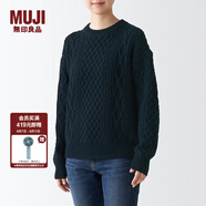 無印良品 MUJI 女式 美利奴羊毛纜繩花紋圓領(lǐng)毛衣 BAH05A2A 長袖針織衫 藏青色 M