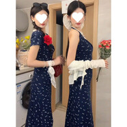 ZIPJBX法式扭結碎花連衣裙2025收腰蕾絲顯瘦長(cháng)裙 無(wú)袖版掛脖高個(gè)子165以上穿 S