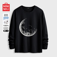 名創(chuàng  )優(yōu)品（MINISO）純棉長(cháng)袖T恤男港風(fēng)打底衫胖男生寬松大碼秋衣春秋款百搭氣質(zhì)體恤  黑色(線(xiàn)描月亮) L 175(體重120-140斤左右)