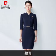 皮爾卡丹（pierre cardin）職業(yè)連衣裙女秋氣質(zhì)女神范酒店前臺美容院工裝裙接待售樓部工作服 七分袖連衣裙藏青色 XL