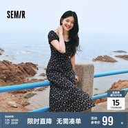森馬（Semir）連衣裙女開(kāi)叉泡泡袖中長(zhǎng)裙夏方領(lǐng)雪紡碎花裙浪漫109324114014